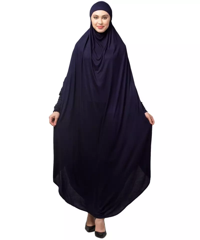 Navy 100% Viscose Knits /Jersey Head to toe smocking at sleeve ready to wear one pc hijab with Naqab