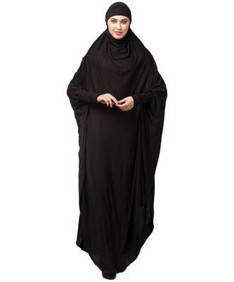 Black 100% Viscose Knits /Jersey Head to toe smocking at sleeve ready to wear one pc hijab with Naqab 1