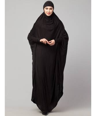 Black 100% Viscose Knits /Jersey Head to toe smocking at sleeve ready to wear one pc hijab with Naqab 2