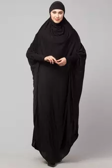 Black 100% Viscose Knits /Jersey Head to toe smocking at sleeve ready to wear one pc hijab with Naqab
