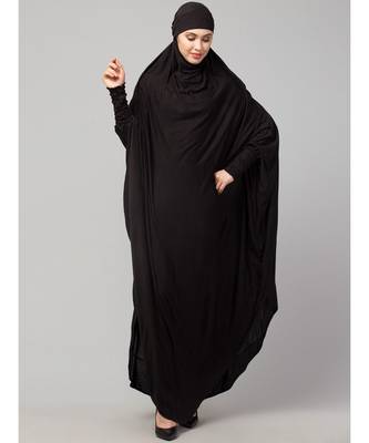 Black 100% Viscose Knits /Jersey Head to toe smocking at sleeve ready to wear one pc hijab with Naqab 3