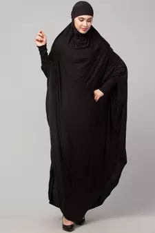 Black 100% Viscose Knits /Jersey Head to toe smocking at sleeve ready to wear one pc hijab with Naqab