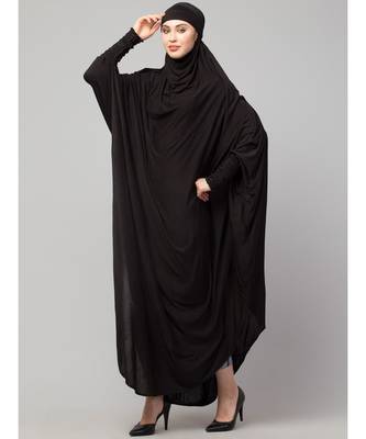 Black 100% Viscose Knits /Jersey Head to toe smocking at sleeve ready to wear one pc hijab with Naqab 4