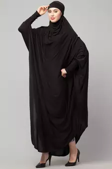Black 100% Viscose Knits /Jersey Head to toe smocking at sleeve ready to wear one pc hijab with Naqab
