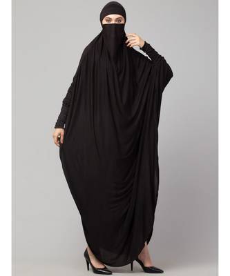 Black 100% Viscose Knits /Jersey Head to toe smocking at sleeve ready to wear one pc hijab with Naqab 5