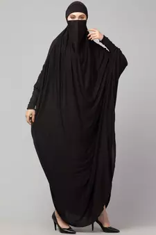 Black 100% Viscose Knits /Jersey Head to toe smocking at sleeve ready to wear one pc hijab with Naqab