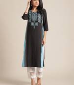 varanga black and blue geometric printed straight kurta with 3/4th sleeves.