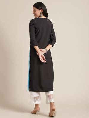 varanga black and blue geometric printed straight kurta with 3/4th sleeves. 2