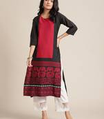 varanga black and red floral printed straight kurta with 3/4th sleeves.