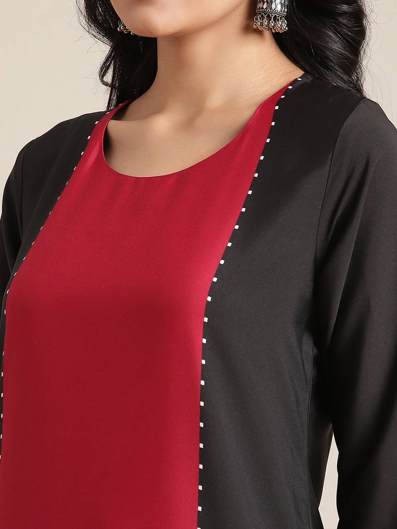 varanga black and red floral printed straight kurta with 3/4th sleeves.