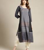 varanga Black Paisley Panel Printed Straight Kurta.