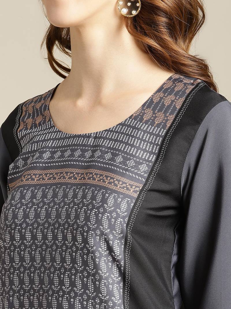 varanga Black Paisley Panel Printed Straight Kurta.