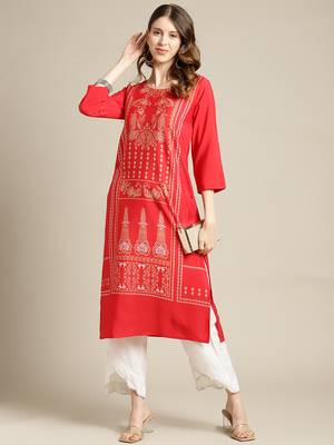varanga Red And White Floral Panel Printed Straight Kurta. 6