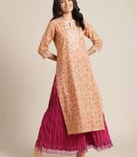 Varanga Yellow And Pink Floral Printed Straight Kurta With Round Neck And Gota Work