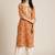 Varanga blue floral printed kurta with gota embellishment on yoke.