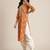 Varanga blue floral printed kurta with gota embellishment on yoke.