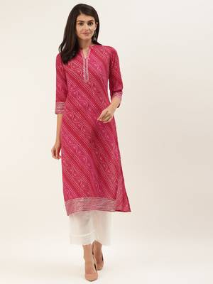Varanga red and fuchsia bandhej gota work straight kurta. 1
