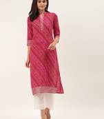 Varanga red and fuchsia bandhej gota work straight kurta.