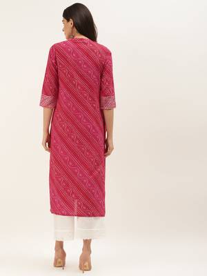 Varanga red and fuchsia bandhej gota work straight kurta. 2