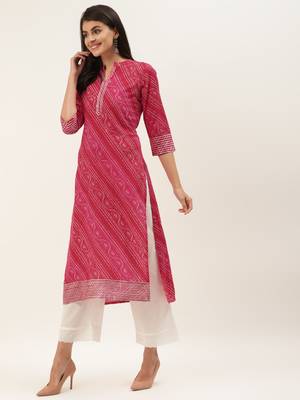 Varanga red and fuchsia bandhej gota work straight kurta. 3