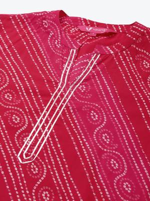 Varanga red and fuchsia bandhej gota work straight kurta. 4