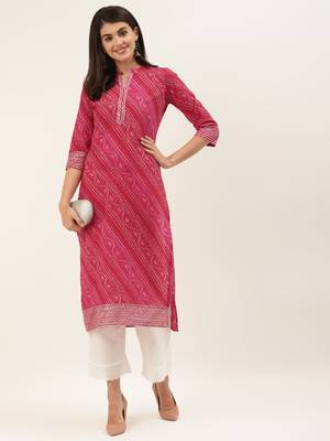Varanga red and fuchsia bandhej gota work straight kurta. 5