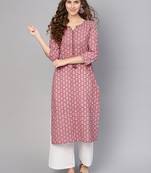 Varanga Grey Floral Printed Straight Kurta With Buttons