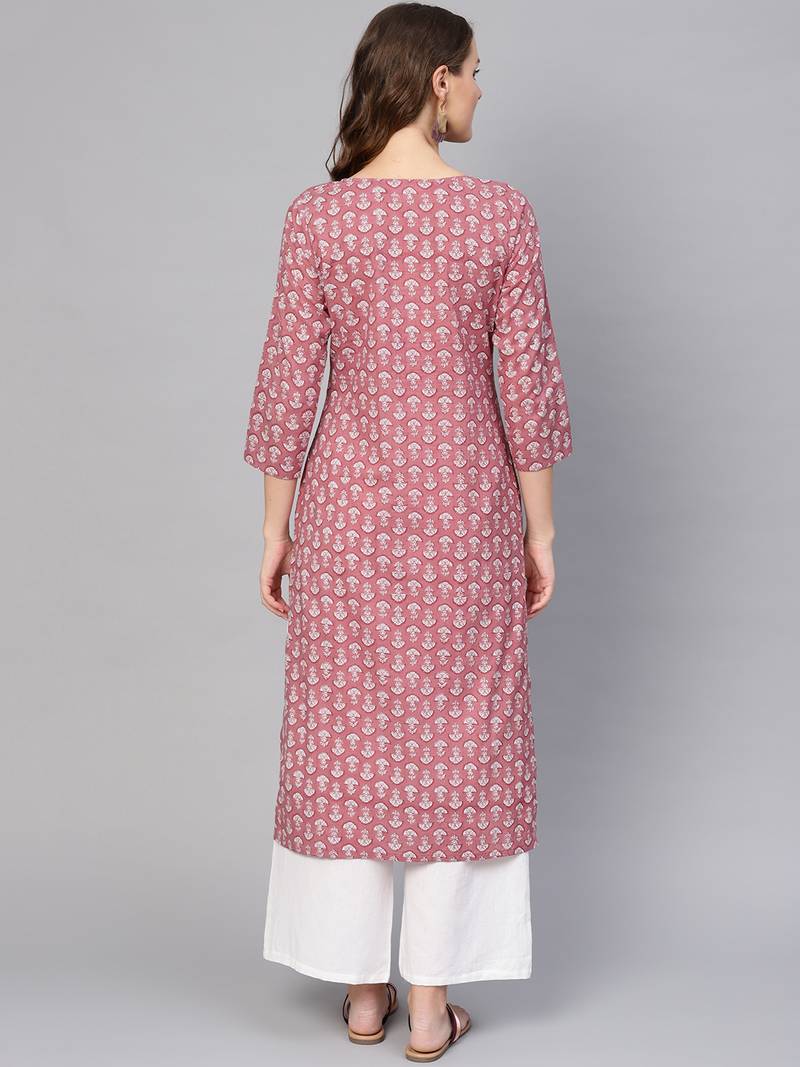Varanga Grey Floral Printed Straight Kurta With Buttons