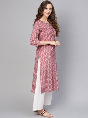 Varanga Grey Floral Printed Straight Kurta With Buttons 3