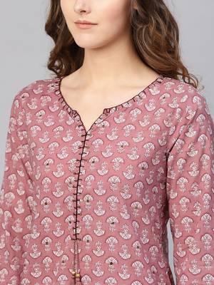 Varanga Grey Floral Printed Straight Kurta With Buttons 5
