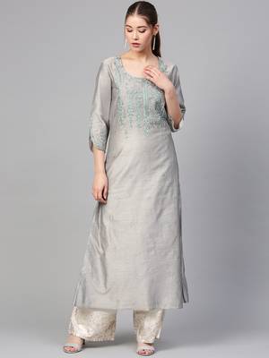 Varanga Grey Embrodiered A Line Kurta 1