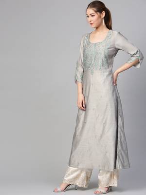 Varanga Grey Embrodiered A Line Kurta 3