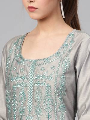 Varanga Grey Embrodiered A Line Kurta 4