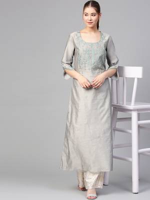 Varanga Grey Embrodiered A Line Kurta 5