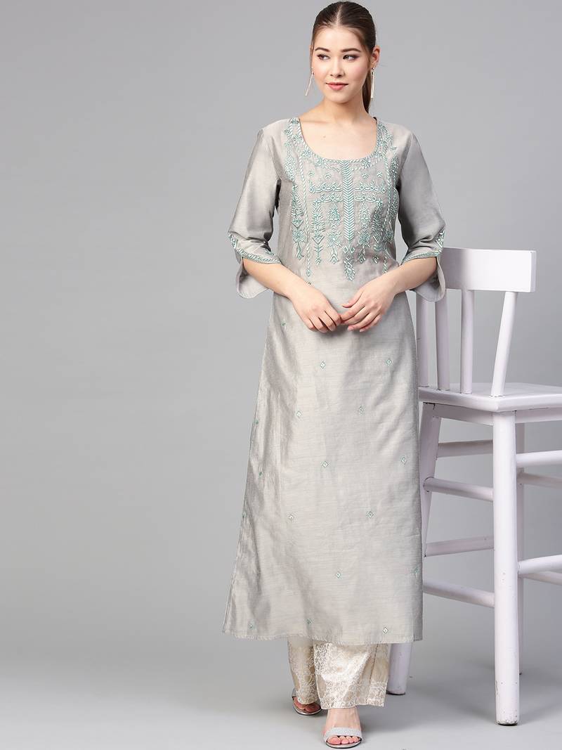 Varanga Grey Embrodiered A Line Kurta