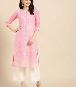 Varanga Women Pink & Off-White Chikankari Printed Straight Kurta
