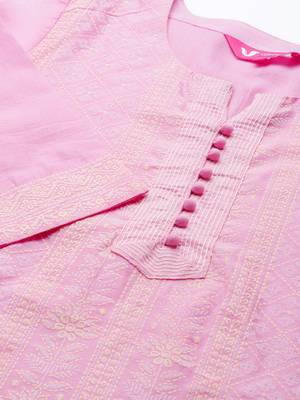 Varanga Women Pink & Off-White Chikankari Printed Straight Kurta 4