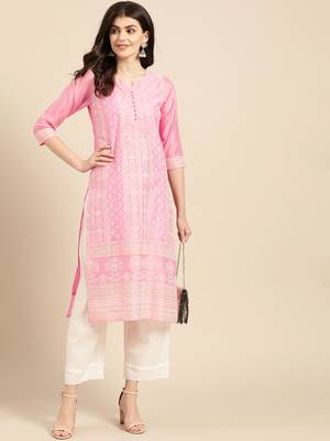 Varanga Women Pink & Off-White Chikankari Printed Straight Kurta 5