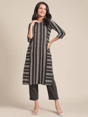 Black cotton printed stitched   kurta & trouser 1