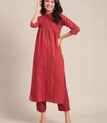 Red cotton printed stitched   kurta & trouser