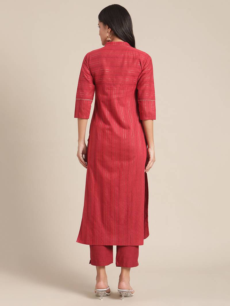 Red cotton printed stitched   kurta & trouser