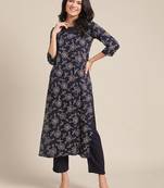 Blue cotton printed stitched   kurta & trouser