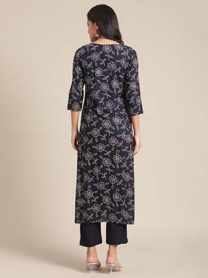 Blue cotton printed stitched   kurta & trouser 2