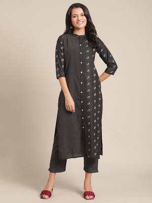 Black cotton printed stitched   kurta & trouser 1