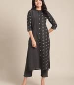 Black cotton printed stitched   kurta & trouser