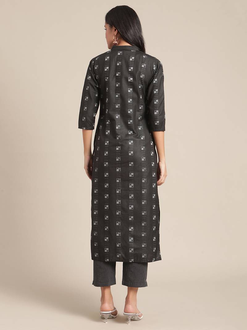 Black cotton printed stitched   kurta & trouser