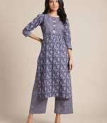 Blue cotton printed stitched   kurta & trouser