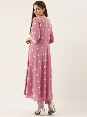 Mauve cotton printed stitched   kurta & trouser 2