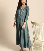 Teal cotton printed stitched   kurta & trouser