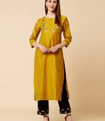 Mustard cotton printed stitched   kurta & trouser